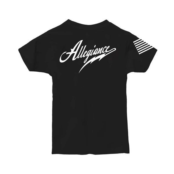 Back view of Allegiance Classic Toddler Tee featuring large white Allegiance script graphic.