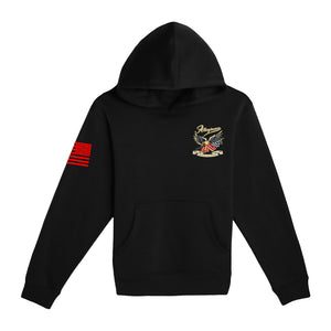 Patriotic Loyalty Youth Hoodie front view with small eagle-and-flag chest print.